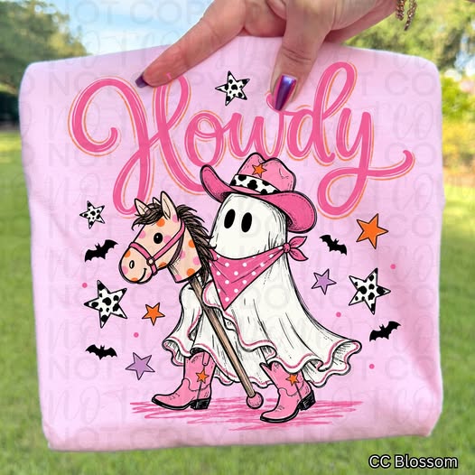 Howdy Ghost Halloween Graphic Tee | Pink Western Cowgirl Spooky Season Shirt