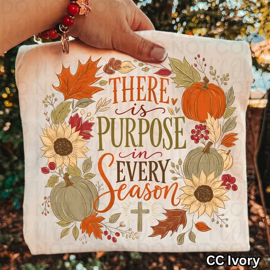 Christian Fall Graphic Tee | There Is Purpose in Every Season Shirt | Faith Based Autumn Pumpkin Floral Comfort Colors Tee
