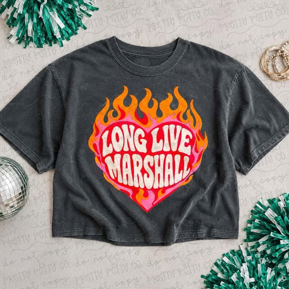 Long Live Marshall Shirt | Marshall Football Graphic Tee | Green White College Game Day Shirt | Flaming Heart Sports Tee