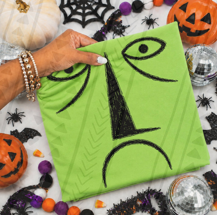 Green Spooky Face Halloween Graphic Tee – Halloween Character Inspired Shirt