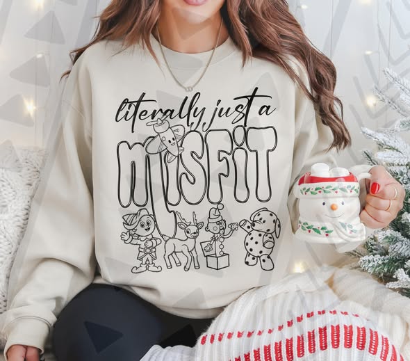 Literally Just a Misfit Christmas Graphic Sweatshirt | Funny Retro Holiday Character Shirt