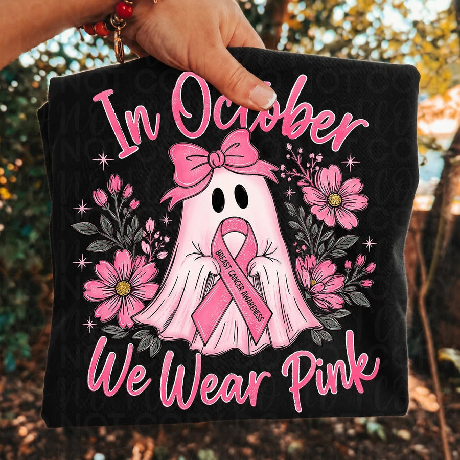 Pink Ghost Breast Cancer Awareness Comfort Colors Shirt – October We Wear Pink Tee