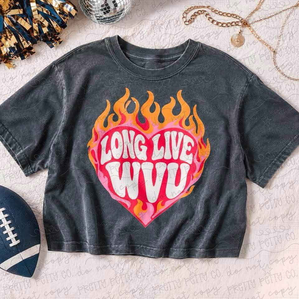 Long Live WVU Shirt | West Virginia Football Graphic Tee | WVU Game Day Shirt | Flaming Heart College Sports Tee