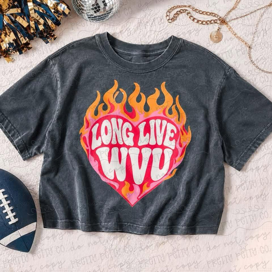Long Live WVU Shirt | West Virginia Football Graphic Tee | WVU Game Day Shirt | Flaming Heart College Sports Tee