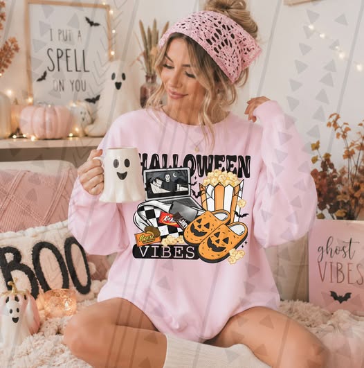 Halloween Movie Night Graphic Sweatshirt – Spooky Season Movie Lover Crewneck
