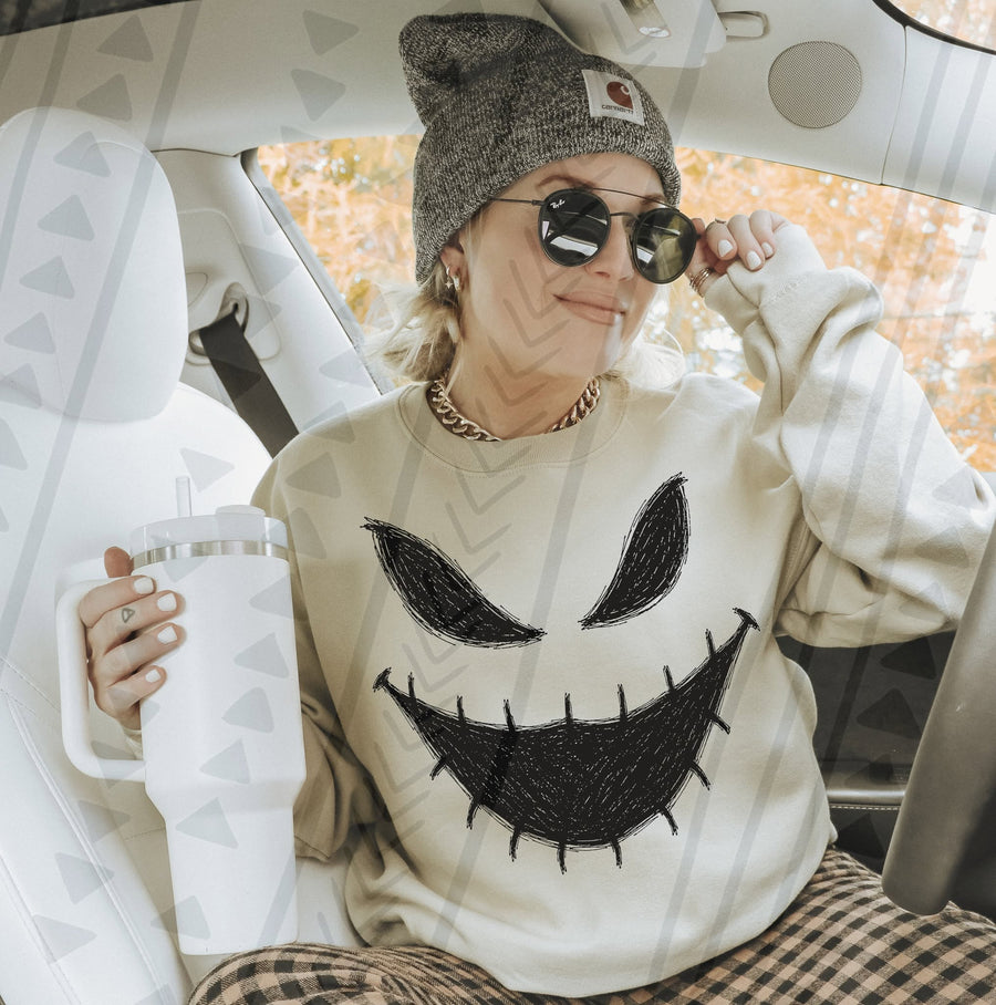 Stitched Spooky Smile Halloween Graphic Sweatshirt – Halloween Crewneck