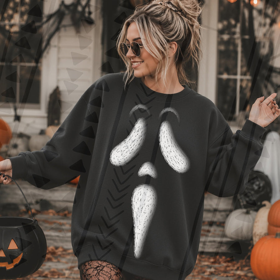 Spooky Ghost Face Halloween Graphic Sweatshirt – Minimal Halloween Crewneck