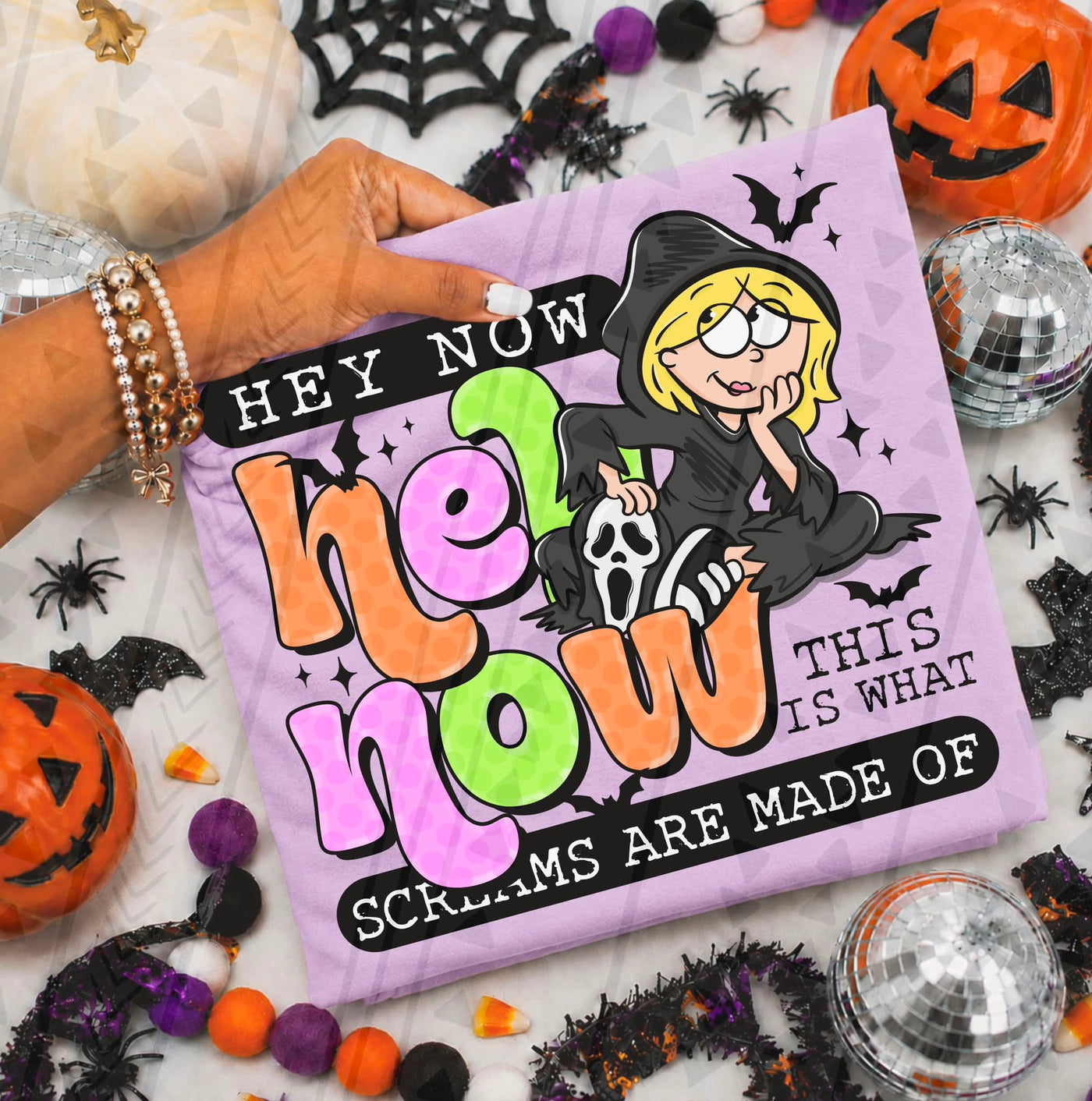 Funny Halloween Scary Movie Graphic Tee | Hey Now Scream Inspired Shirt | Colorful Spooky Season T-Shirt