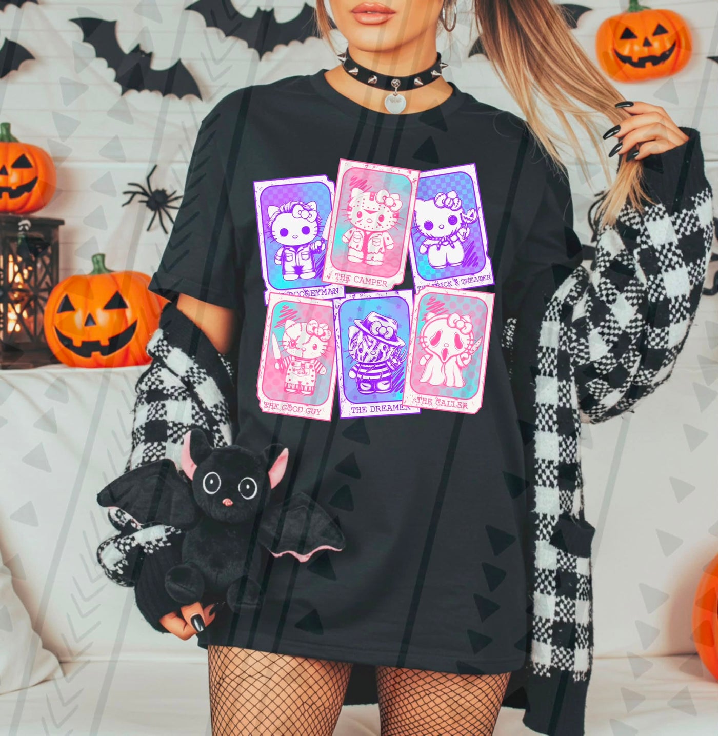 Cute Spooky Halloween Graphic Tee | Pink & Purple Horror Inspired Character Shirt | Retro Halloween T-Shirt