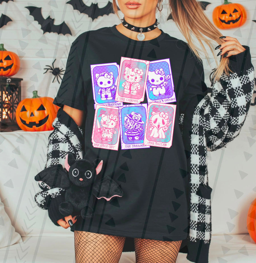 Cute Spooky Halloween Graphic Tee | Pink & Purple Horror Inspired Character Shirt | Retro Halloween T-Shirt