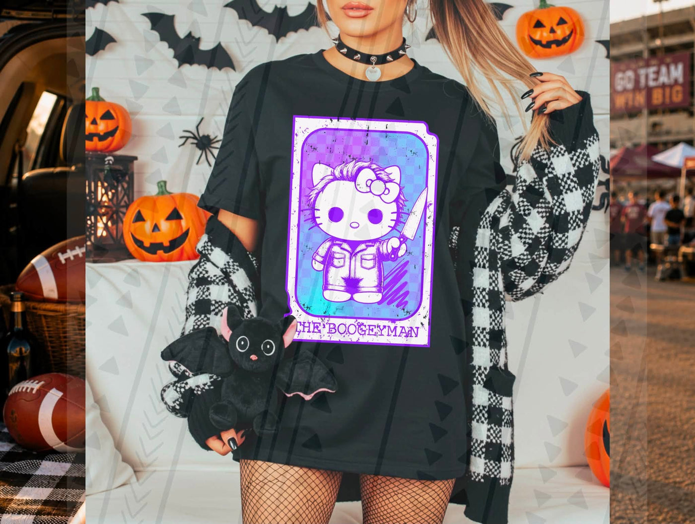 Cute Spooky Halloween Graphic Tee | Pink & Purple Horror Inspired Character Shirt | Retro Halloween T-Shirt