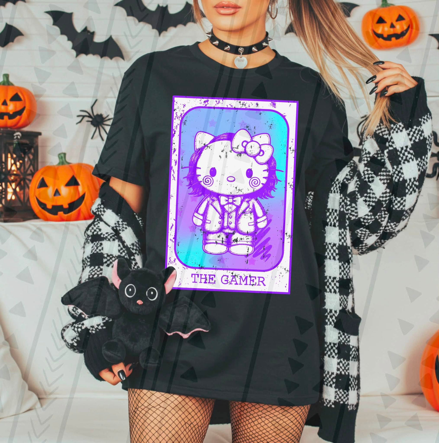Cute Spooky Halloween Graphic Tee | Pink & Purple Horror Inspired Character Shirt | Retro Halloween T-Shirt
