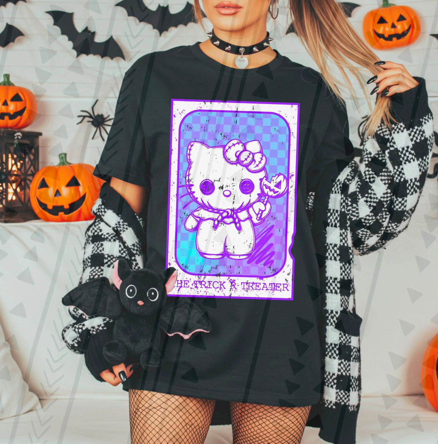 Cute Spooky Halloween Graphic Tee | Pink & Purple Horror Inspired Character Shirt | Retro Halloween T-Shirt