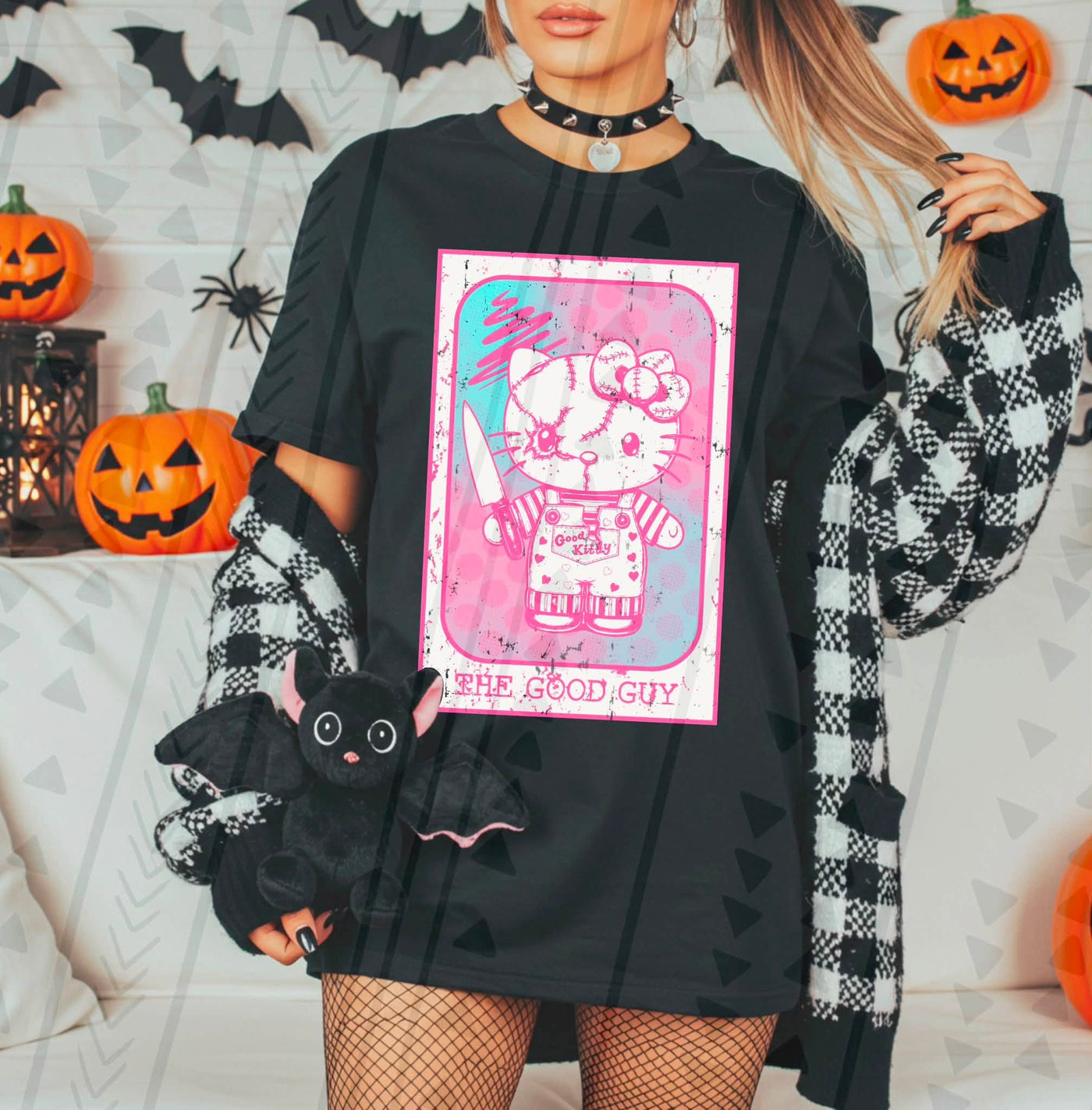 Cute Spooky Halloween Graphic Tee | Pink & Purple Horror Inspired Character Shirt | Retro Halloween T-Shirt