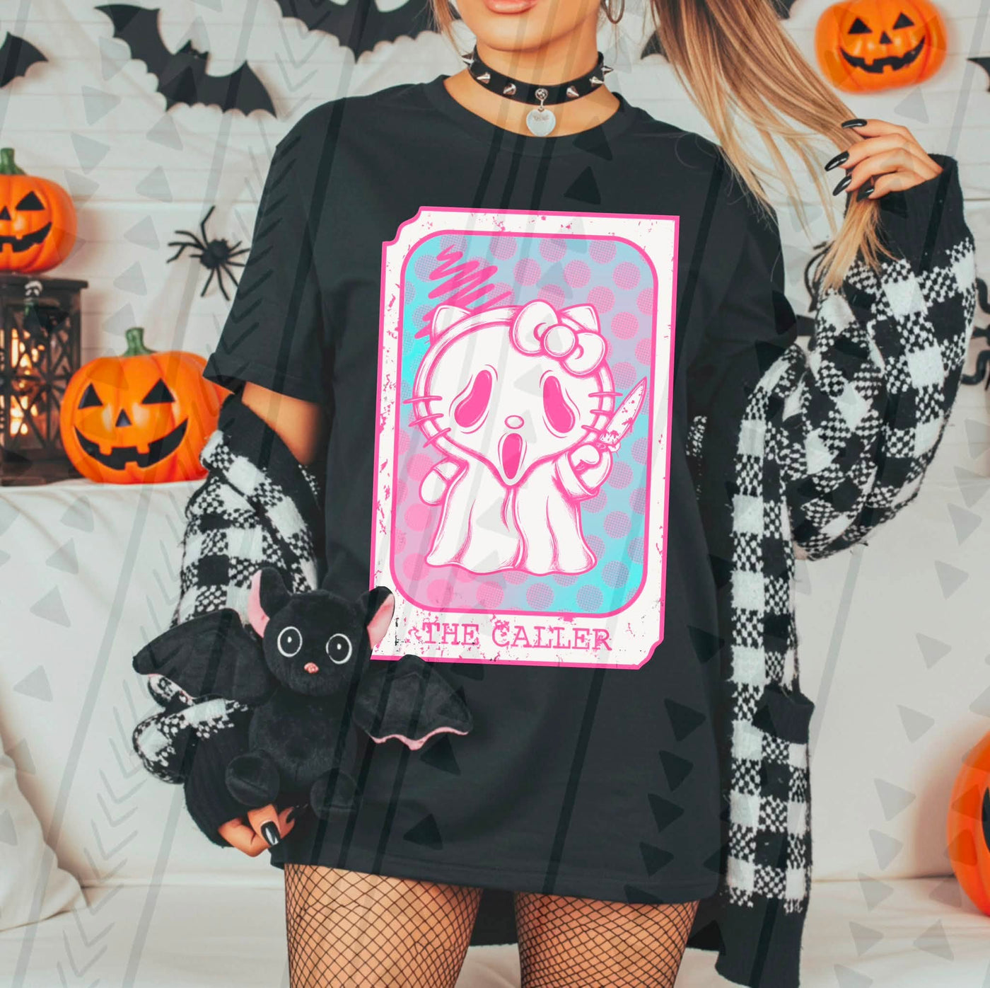 Cute Spooky Halloween Graphic Tee | Pink & Purple Horror Inspired Character Shirt | Retro Halloween T-Shirt
