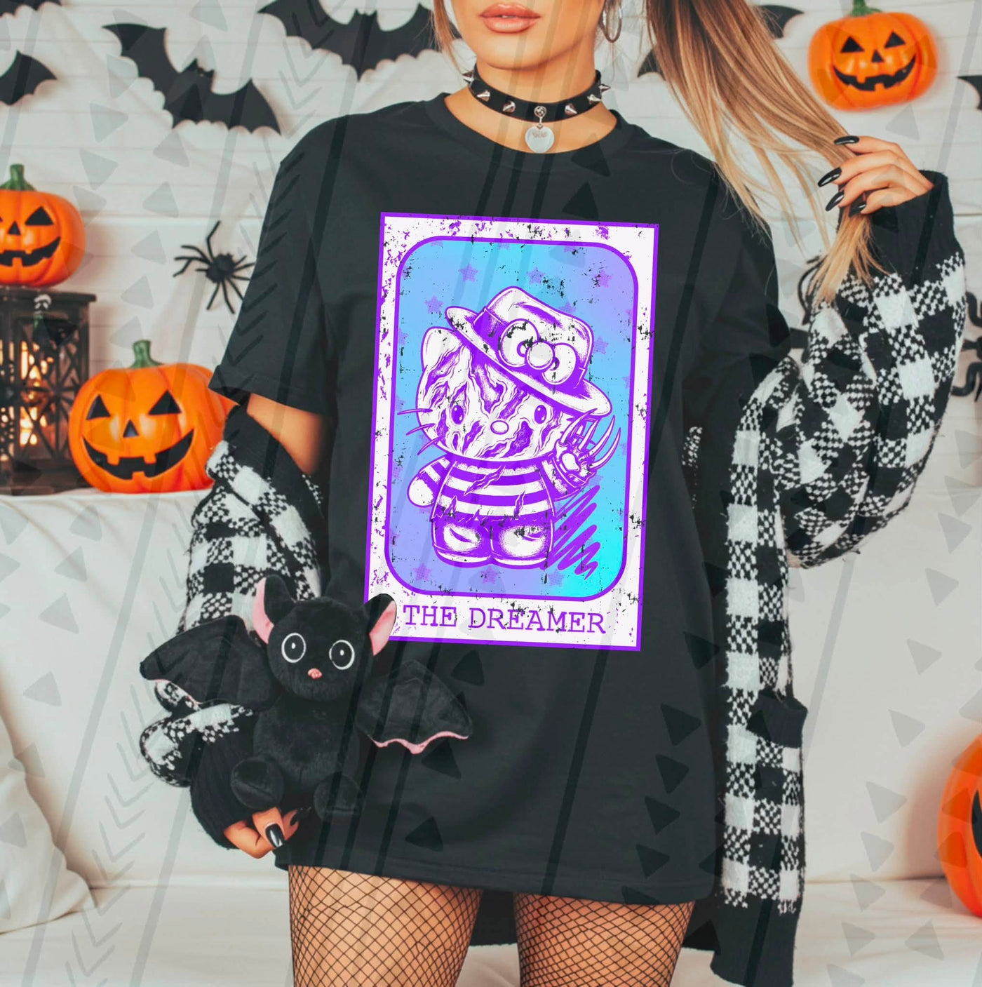 Cute Spooky Halloween Graphic Tee | Pink & Purple Horror Inspired Character Shirt | Retro Halloween T-Shirt