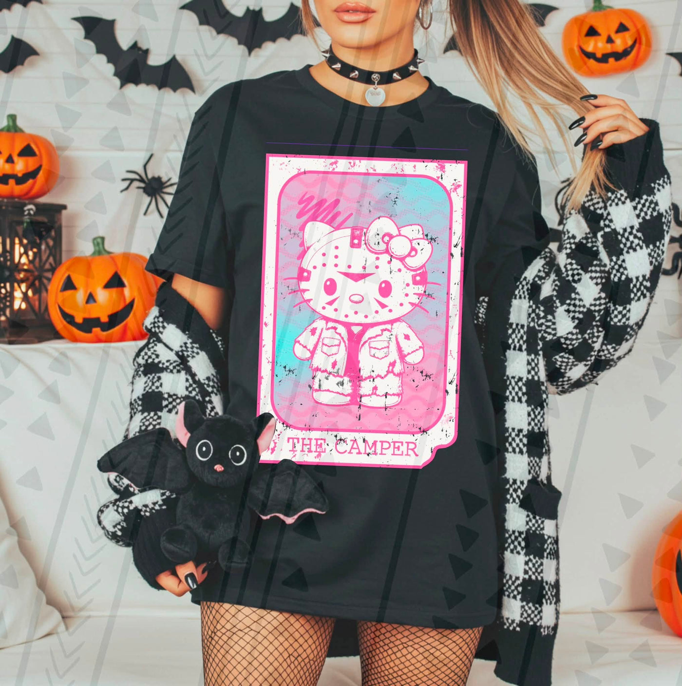 Cute Spooky Halloween Graphic Tee | Pink & Purple Horror Inspired Character Shirt | Retro Halloween T-Shirt