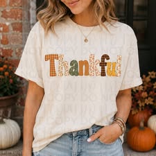 Thankful Patchwork Fall Graphic Tee – Autumn Thanksgiving Shirt