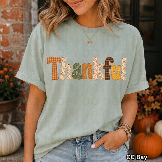 Thankful Patchwork Fall Graphic Tee – Autumn Thanksgiving Shirt