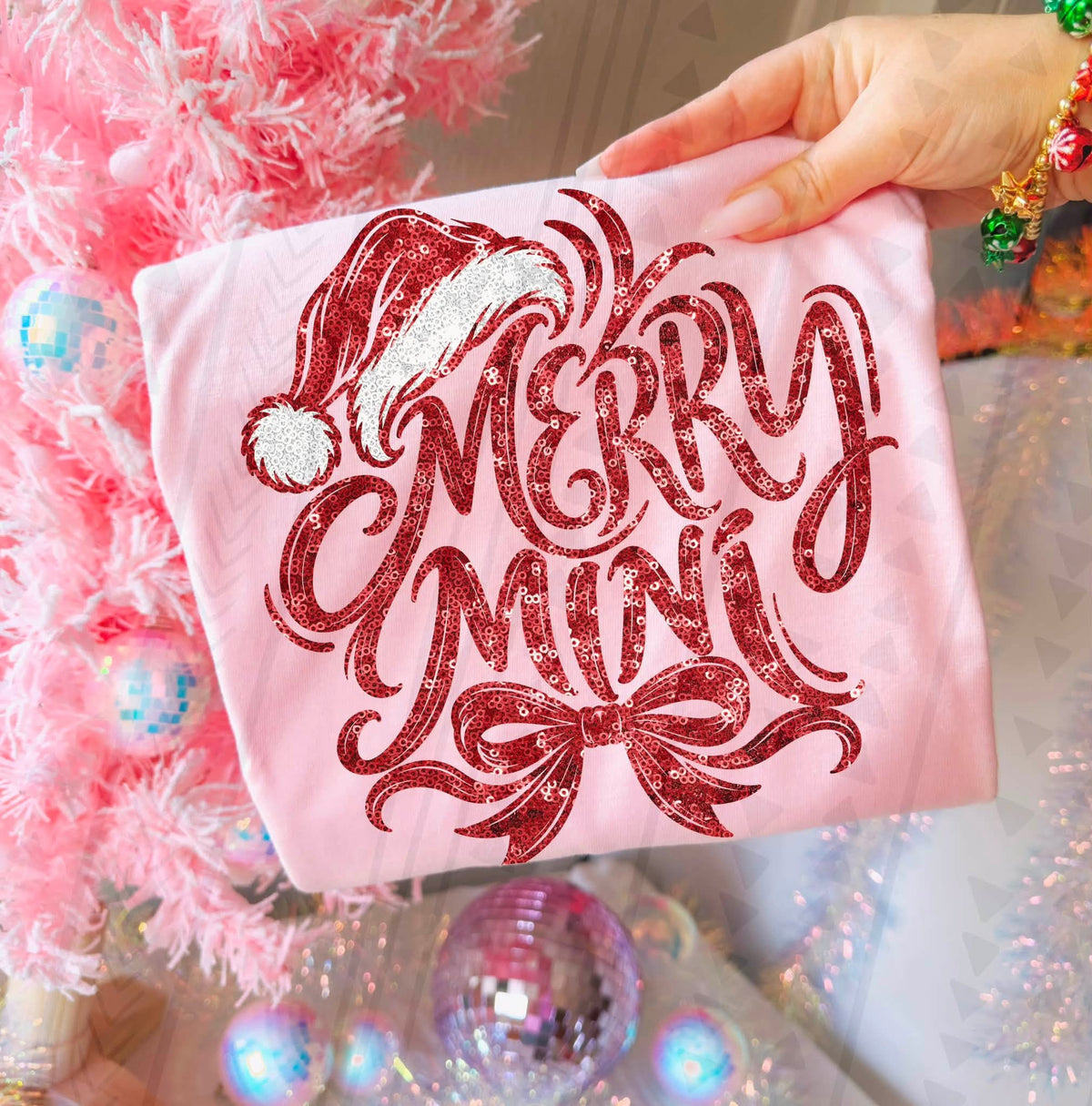 Merry Mini Red Sequin Graphic Tee | Christmas Mom Holiday Shirt