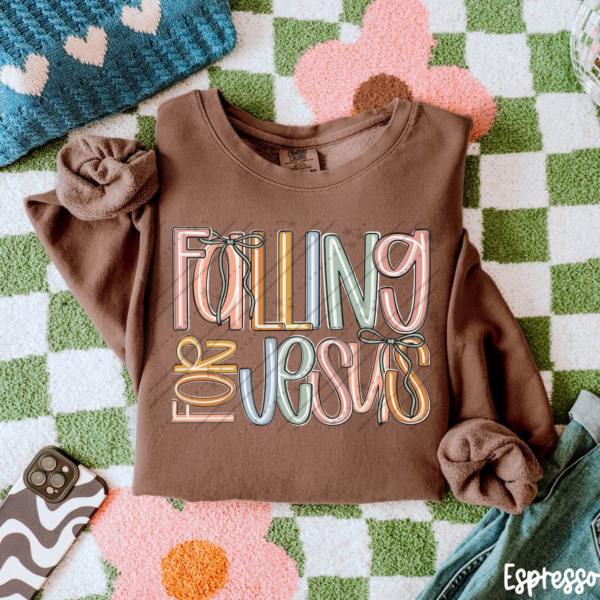 Falling for Jesus Graphic Tee | Retro Christian Fall Shirt with Bows | Comfort Colors Faith T-Shirt