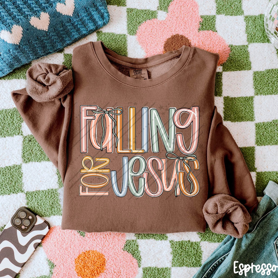 Falling for Jesus Graphic Tee | Retro Christian Fall Shirt with Bows | Comfort Colors Faith T-Shirt