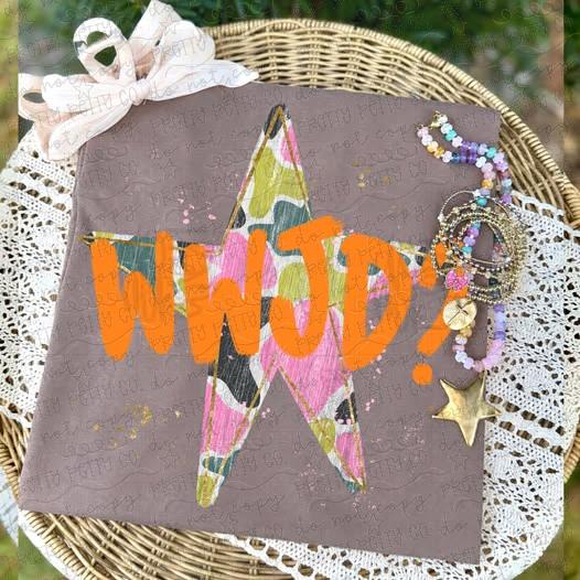 WWJD What Would Jesus Do Christian Graphic Tee | Colorful Retro Star Faith Shirt | Trendy Christian Apparel