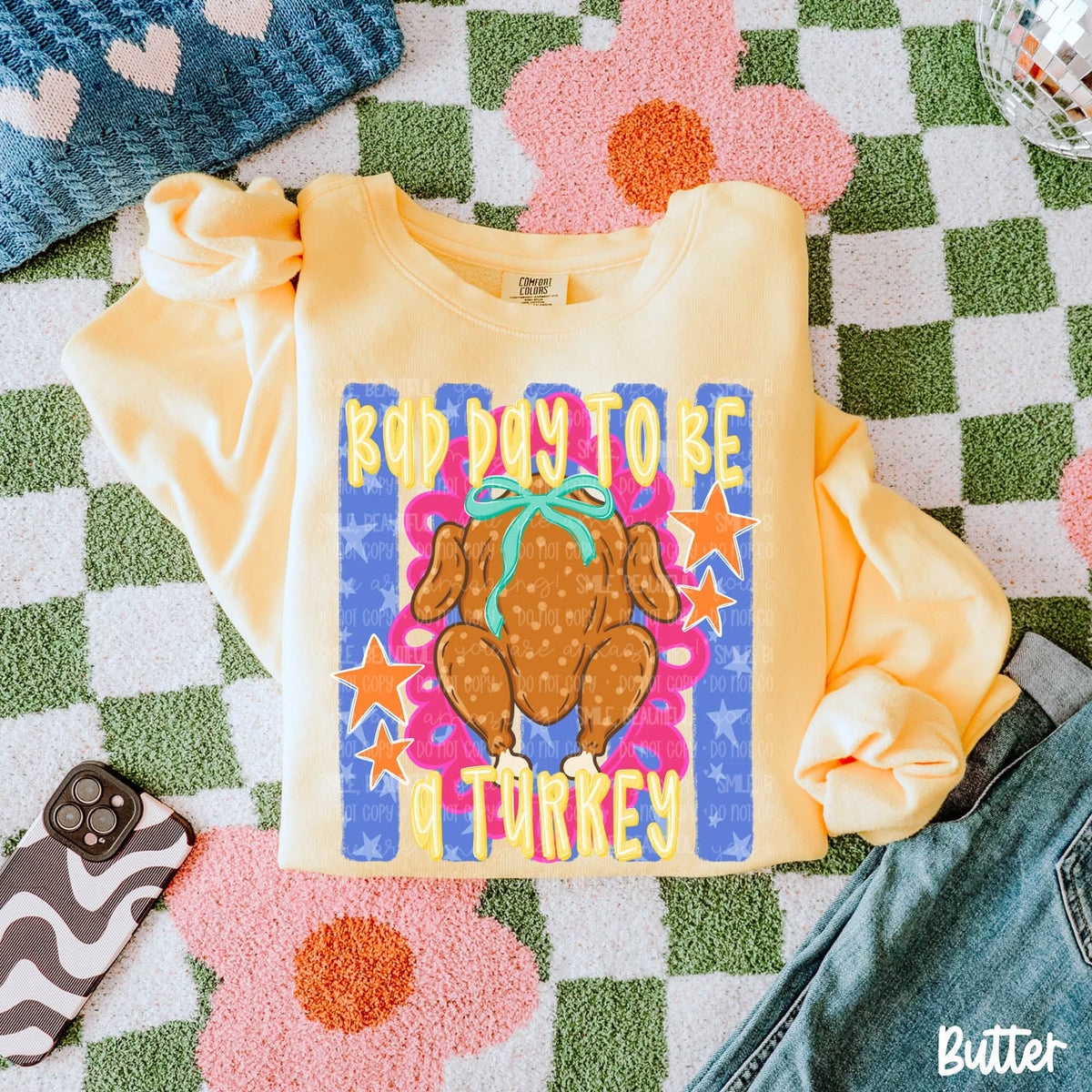Bad Day to Be a Turkey Graphic Tee | Retro Thanksgiving Turkey Shirt | Cute Comfort Colors Fall T-Shirt