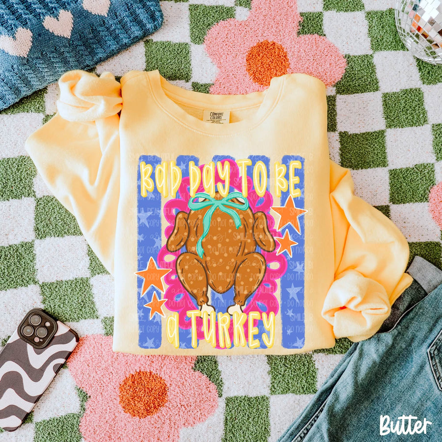 Bad Day to Be a Turkey Graphic Tee | Retro Thanksgiving Turkey Shirt | Cute Comfort Colors Fall T-Shirt