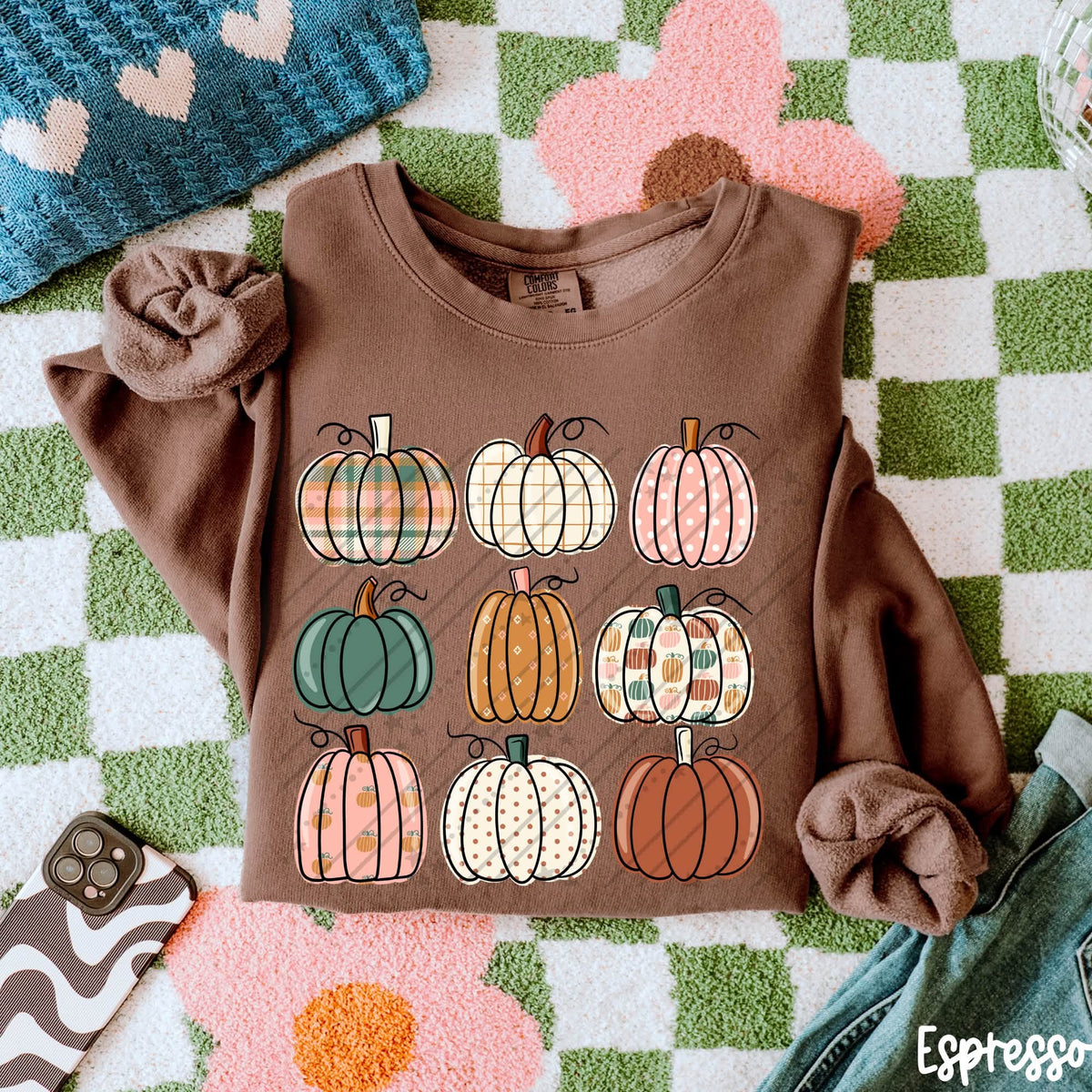 Patchwork Pumpkin Graphic Tee | Cute Fall Pumpkin Shirt | Plaid & Polka Dot Autumn T-Shirt | Comfort Colors Fall Apparel