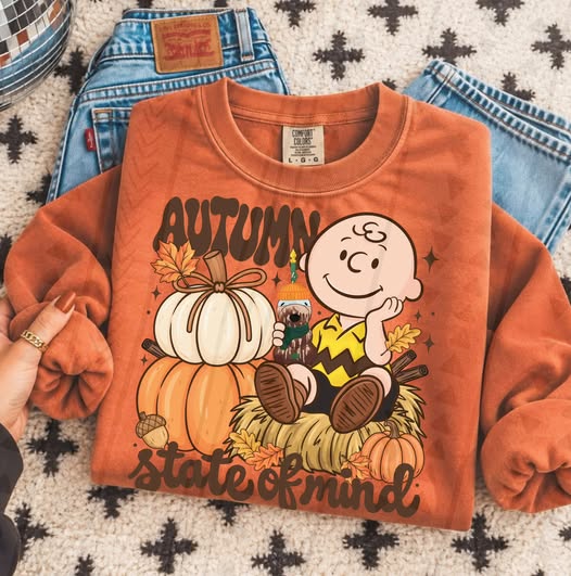 Autumn State of Mind Fall Graphic Sweatshirt | Retro Pumpkin Cartoon Crewneck | Comfort Colors Yam