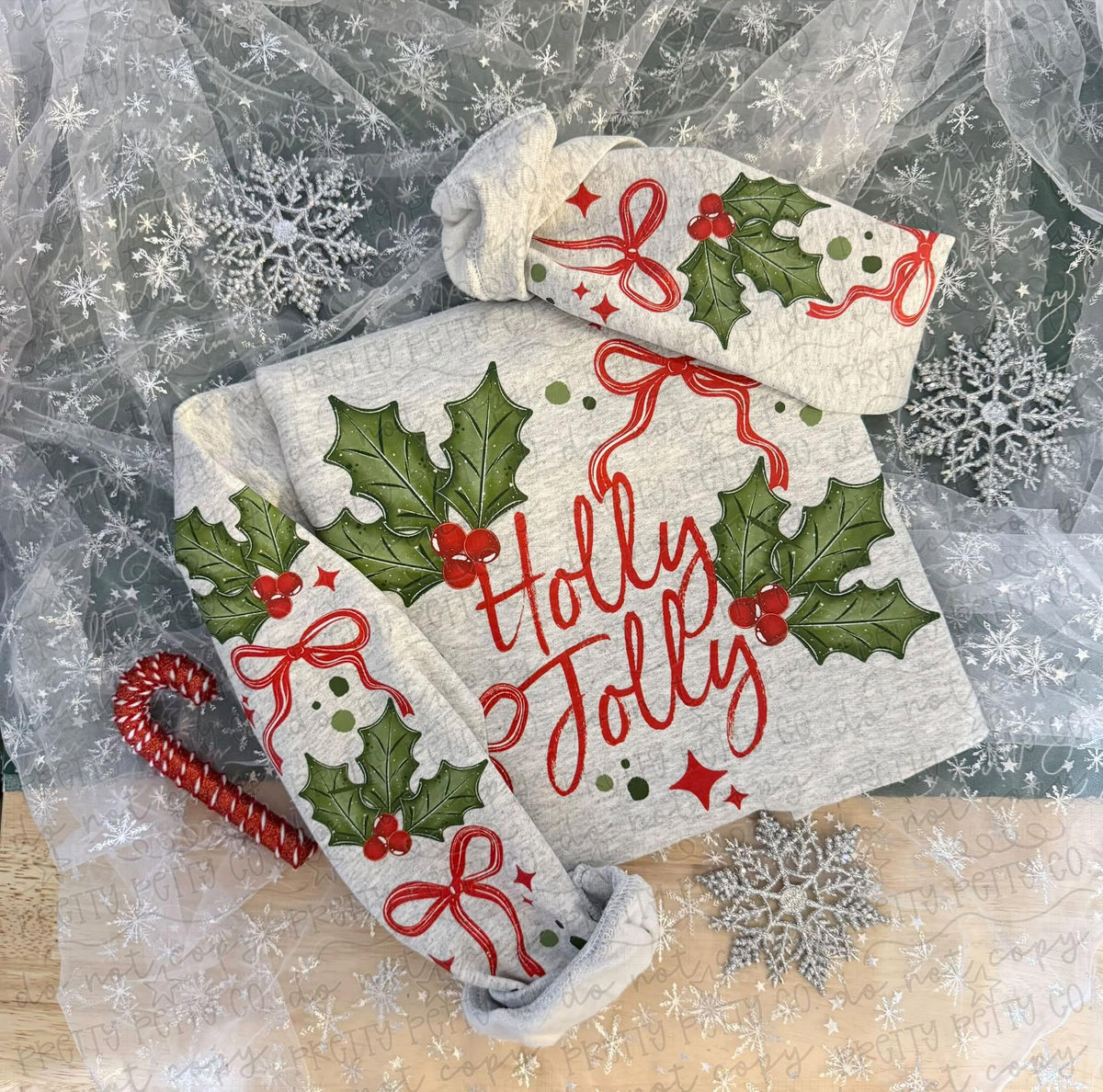Holly Jolly Christmas Sweatshirt – Retro Holiday Bow & Holly Design