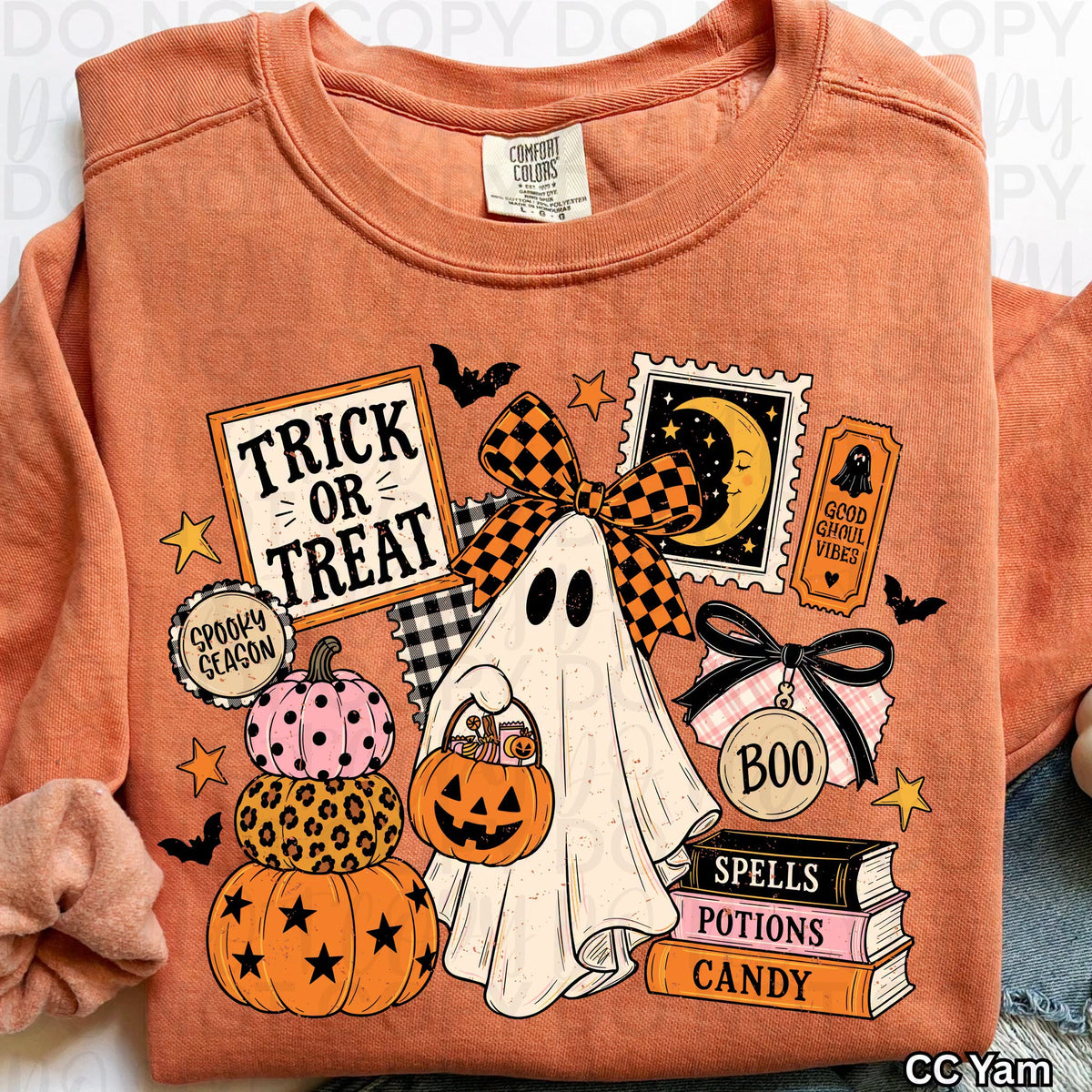 Trick or Treat Ghost Graphic Tee | Retro Halloween Collage Shirt | Cute Spooky Season Comfort Colors T-Shirt