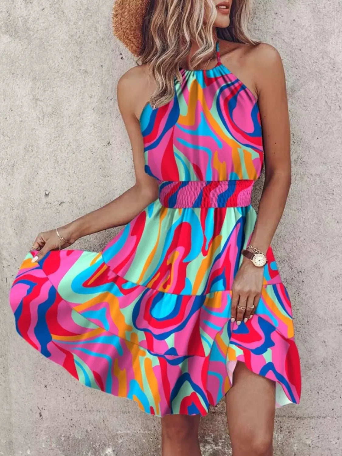 Paisley Print Halter Neck Mini Dress - Pretty Petty Co