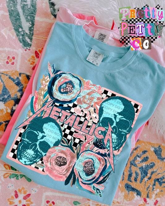Metallica Muted Floral Graphic Tee, Retro Metal Band Inspired Shirt, Youth and Adult Sizing, DTF Printed