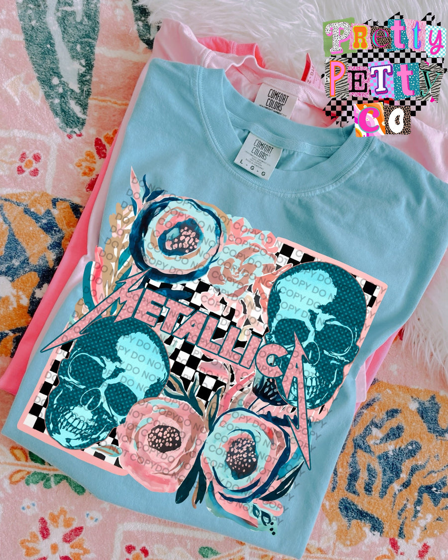 Metallica Muted Floral Graphic Tee, Retro Metal Band Inspired Shirt, Youth and Adult Sizing, DTF Printed - Pretty Petty Co