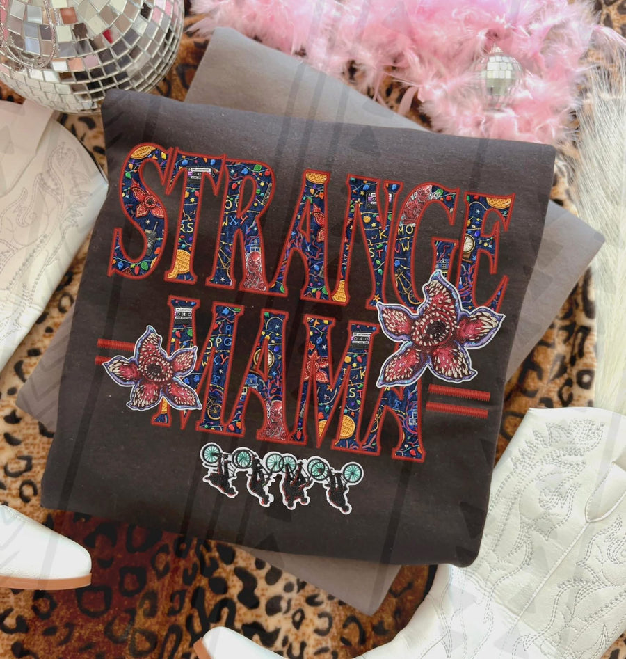 ST “Strange Mama” Faux Embroidery Graphic Tee – Popular TV Show Fan Shirt – Unisex DTF Print – Kids & Adult Sizes - Pretty Petty Co