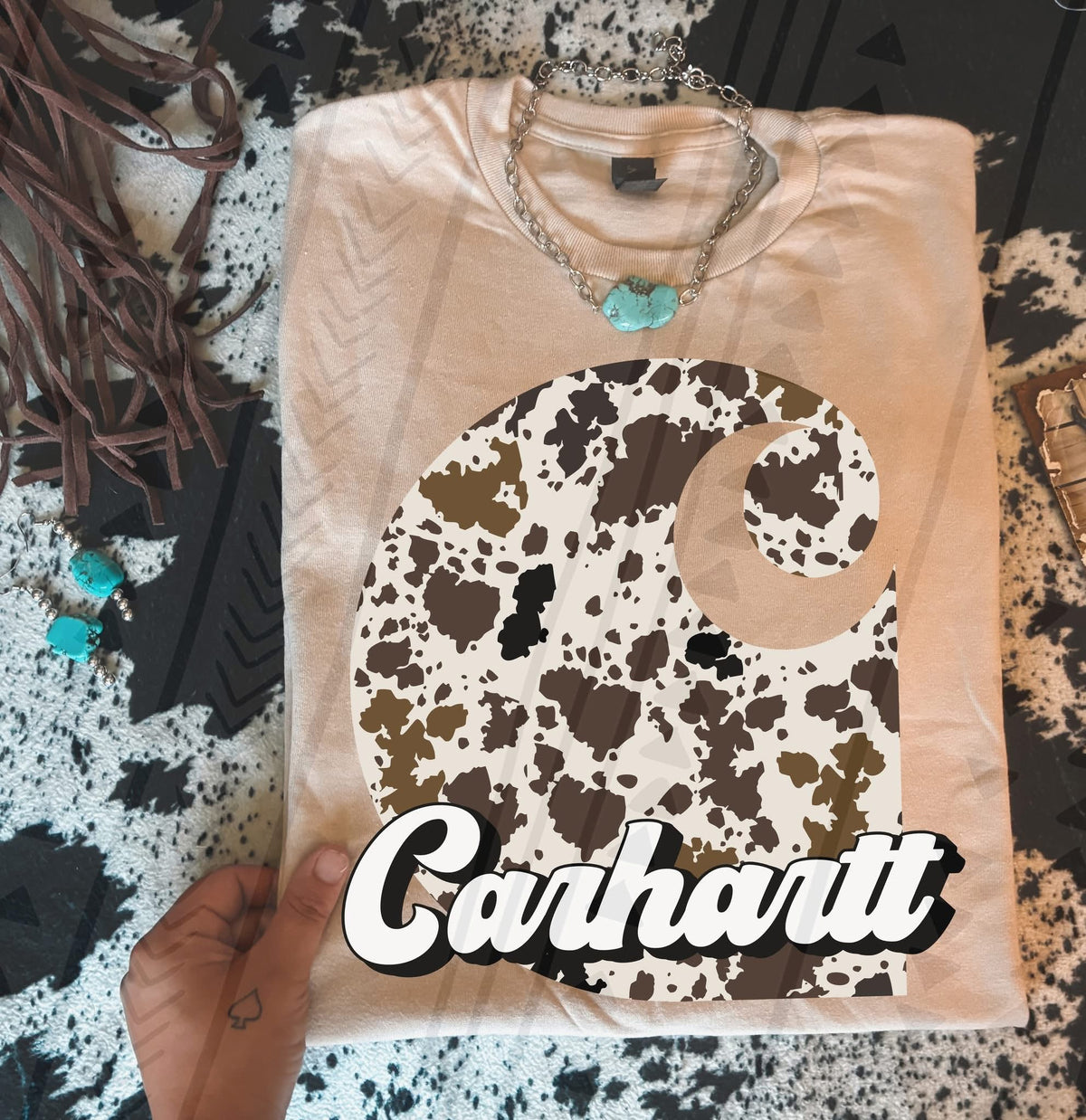 Brown Cow Print Carhartt Graphic Tee | Boutique Farm & Western Style Shirt - Pretty Petty Co