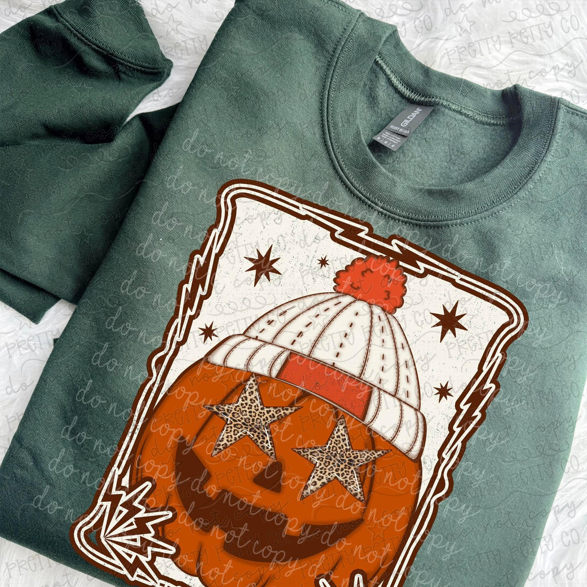 Retro Pumpkin Face Leopard Star Fall Graphic Sweatshirt
