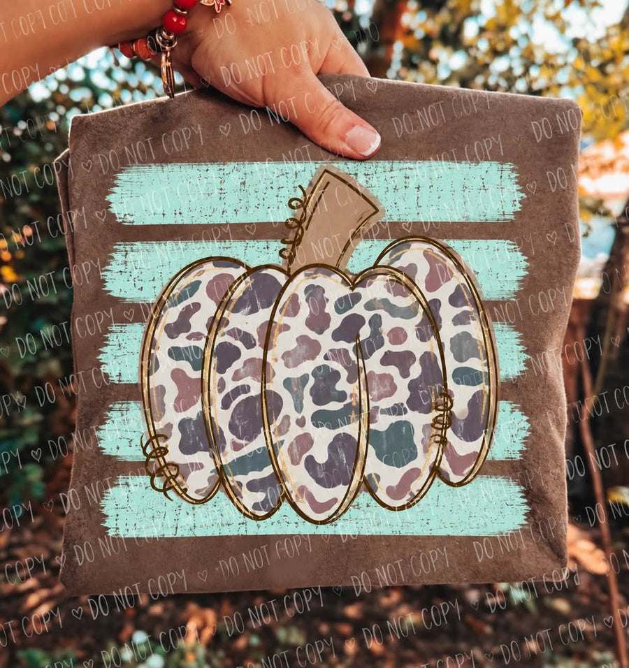 Camo Pumpkin Fall Graphic Tee | Mint Green Striped Autumn Shirt | Trendy Country Girl Fall T-Shirt | Western Pumpkin Apparel