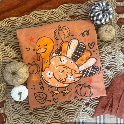 Cute Floral Turkey Thanksgiving Graphic Tee