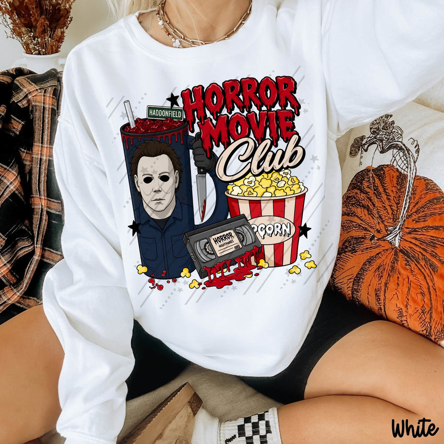 Horror Movie Club Masked Killer Halloween Graphic Sweatshirt – Classic Slasher Crewneck