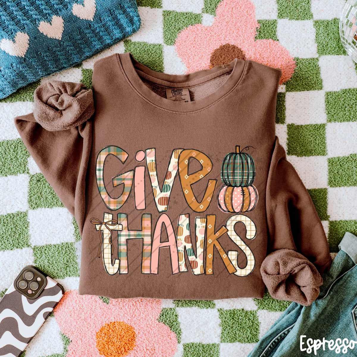 Give Thanks Fall Graphic Sweatshirt – Retro Pumpkin Thanksgiving Crewneck
