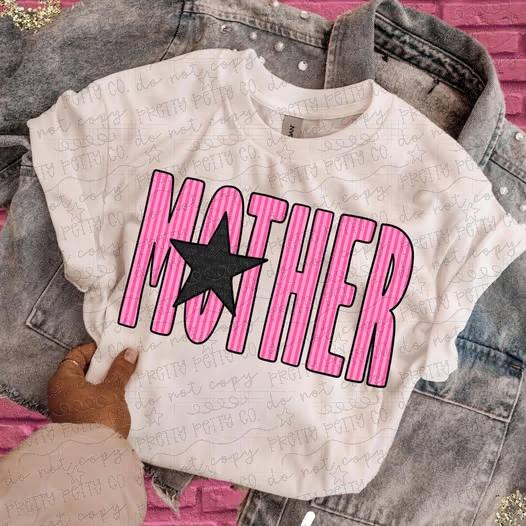 Mother Pink Retro Graphic Tee – Trendy Mama Star Shirt