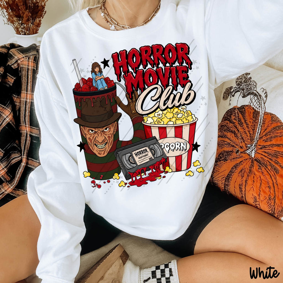 Horror Movie Club Nightmare Killer Halloween Graphic Sweatshirt – Retro Horror Movie Crewneck