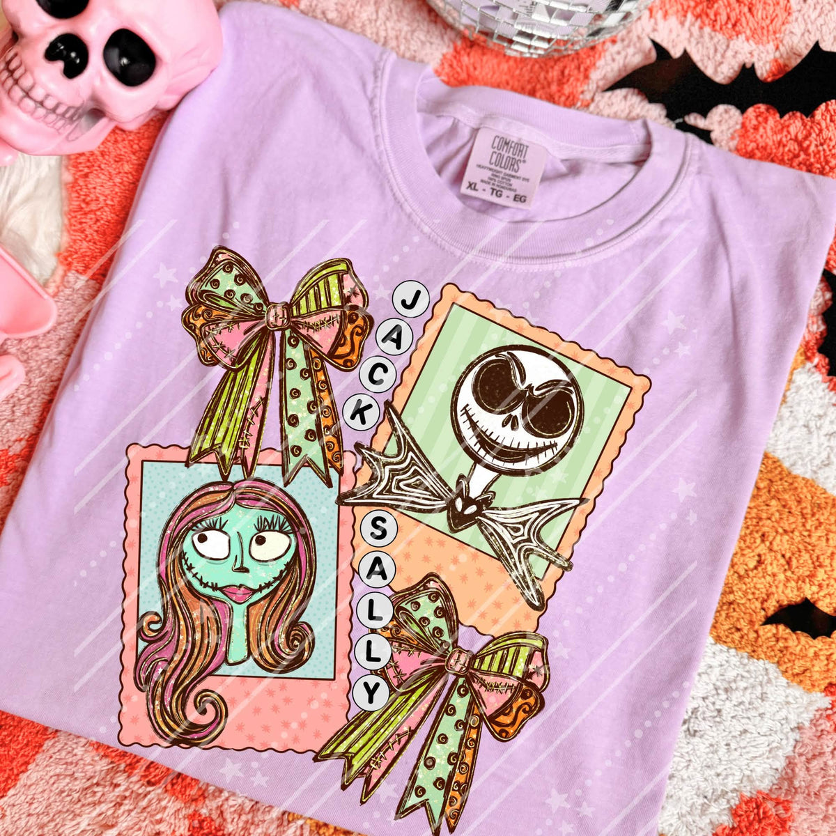 Spooky Couple Halloween Graphic Tee – Pastel Gothic Bow Comfort Colors Shirt