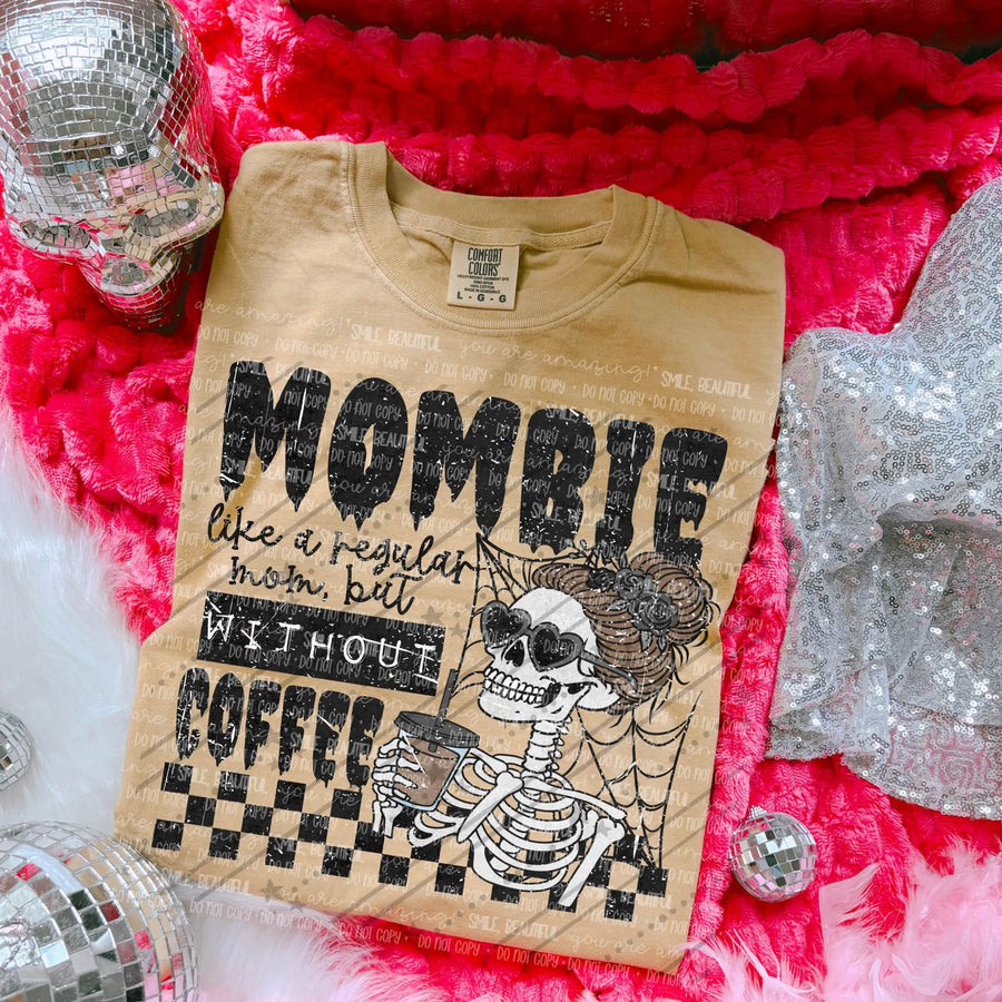 Mombie Like a Reg Mom Without Coffee Halloween Graphic Tee – Skeleton Coffee Shirt