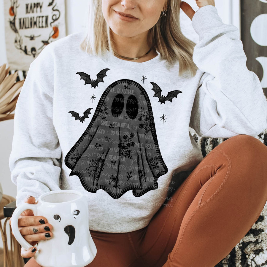 Floral Ghost Halloween Sweatshirt – Cute Spooky Season Fall Crewneck