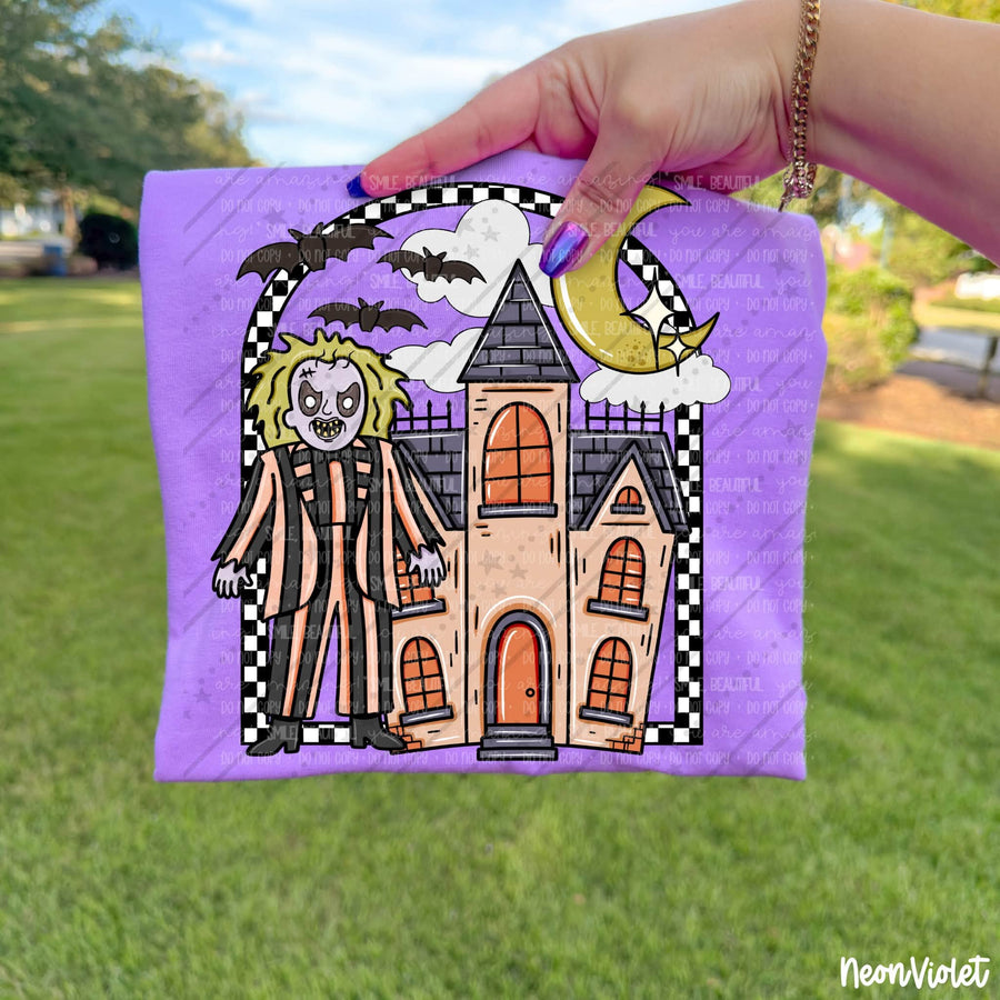 Retro Haunted House Halloween Graphic Tee – Spooky Character Shirt