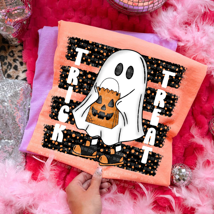 Trick or Treat Ghost Graphic Tee | Cute Retro Halloween Shirt | Comfort Colors